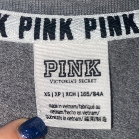PINK Victorias Secret Woman’s 1/4 Zip Pullover Sweatshirt XS Gray White Stripes - Picture 4 of 12